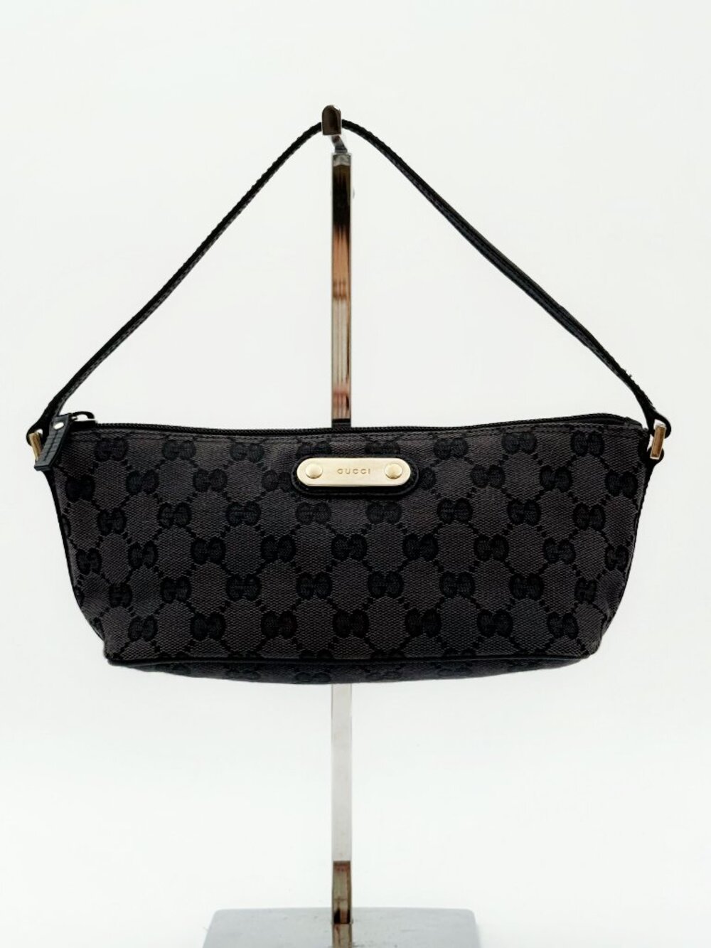 Gucci Monogram Boat Pochette Black GG Canvas Shoulder Bag